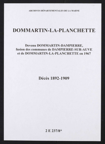 Dommartin-la-Planchette. Décès 1892-1909