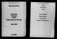 Branscourt. Naissances, mariages, décès, publications de mariage 1883-1892