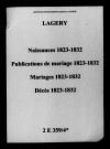 Lagery. Naissances, publications de mariage, mariages, décès 1823-1832