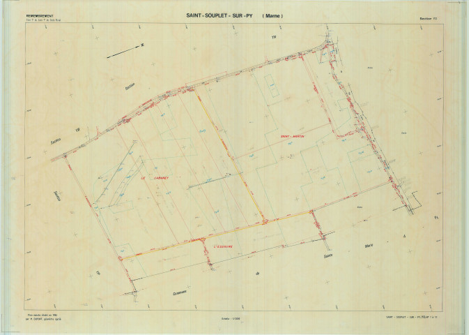 Saint-Souplet-sur-Py (51517). Section YO échelle 1/2000, plan remembré pour 1989, plan régulier de qualité P5 (calque).