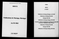 Rieux. Publications de mariage, mariages an XI-1862