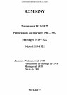 Romigny. Naissances, publications de mariage, mariages, décès 1913-1922