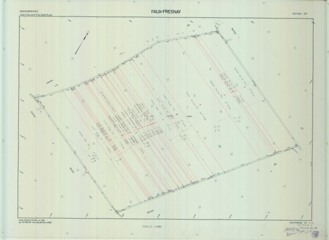 Faux-Fresnay (51243). Section ZH échelle 1/2000, plan remembré pour 01/01/1983, plan régulier de qualité P5 (calque)