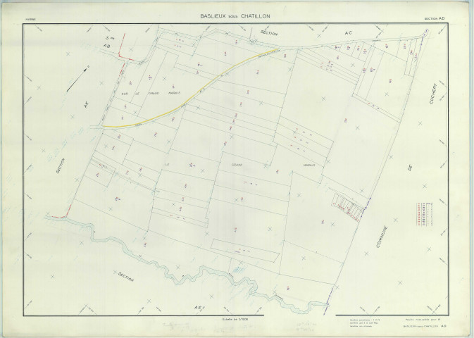 Baslieux-sous-Châtillon (51038). Section AD échelle 1/1000, plan renouvelé pour 1972, plan régulier (papier armé).