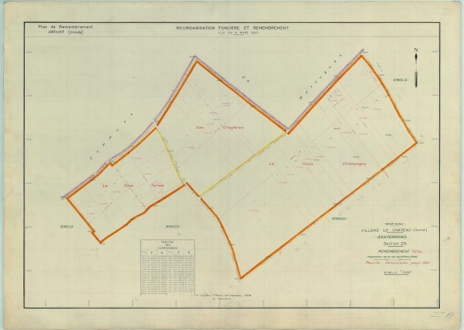 Villers-le-Château (51634). Section ZA échelle 1/2000, plan remembré pour 1961, plan régulier (papier armé)