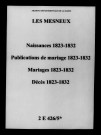 Mesneux (Les). Naissances, publications de mariage, mariages, décès 1823-1832