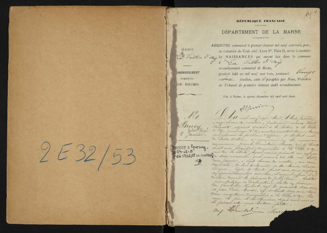 Villa d'Ay (La). Ay. Naissances, décès 1903-1912