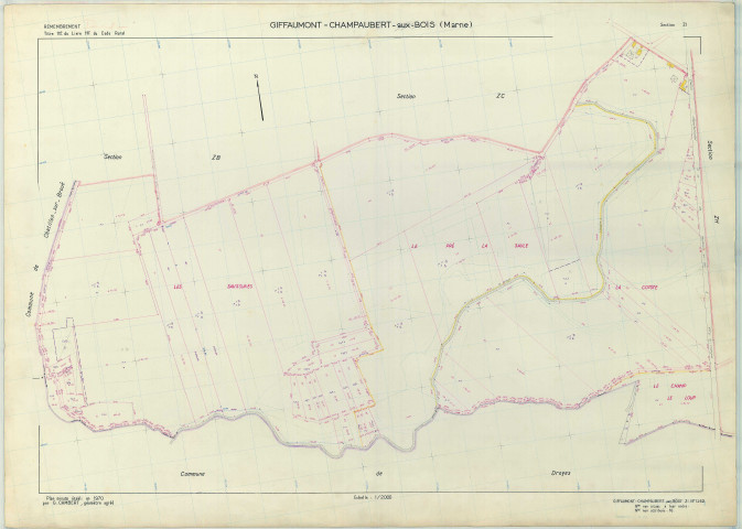 Giffaumont-Champaubert (51269). Section 269 ZI échelle 1/2000, plan remembré pour 1970, plan régulier (papier armé)