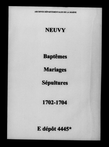 Neuvy. Baptêmes, mariages, sépultures 1702-1705