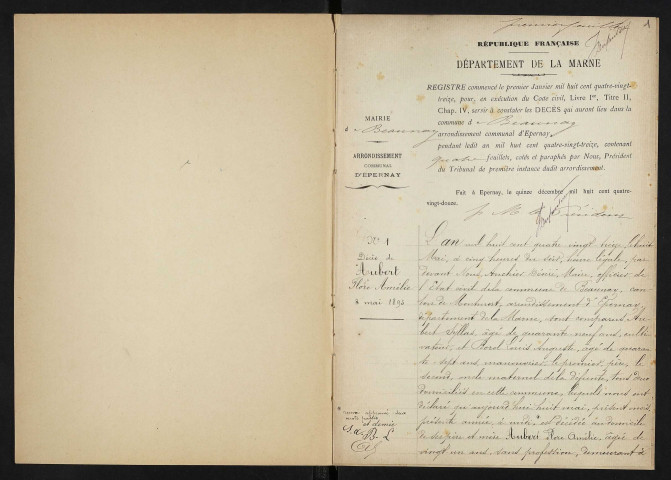 Beaunay. Décès 1893-1929