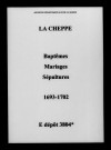 Cheppe (La). Baptêmes, mariages, sépultures 1693-1702