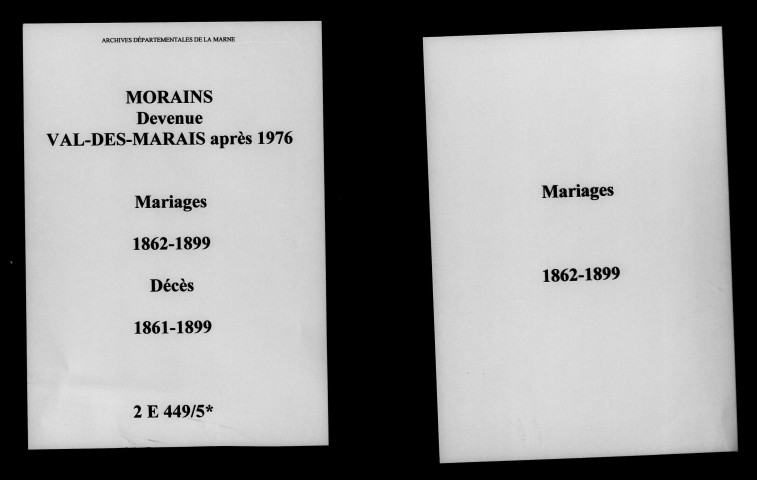 Morains. Mariages, décès 1861-1899