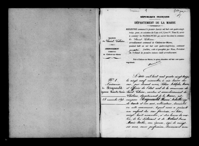 Saint-Gibrien. Naissances, mariages, décès et tables décennales des naissances, mariages, décès 1893-1902