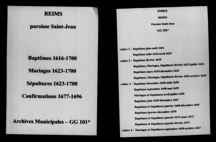 Reims. Saint-Jean. Baptêmes, mariages, sépultures, confirmations 1616-1700