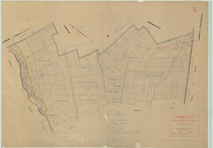 Lavannes (51318). Section B1 échelle 1/2500, plan mis à jour pour 1942, plan non régulier (papier).