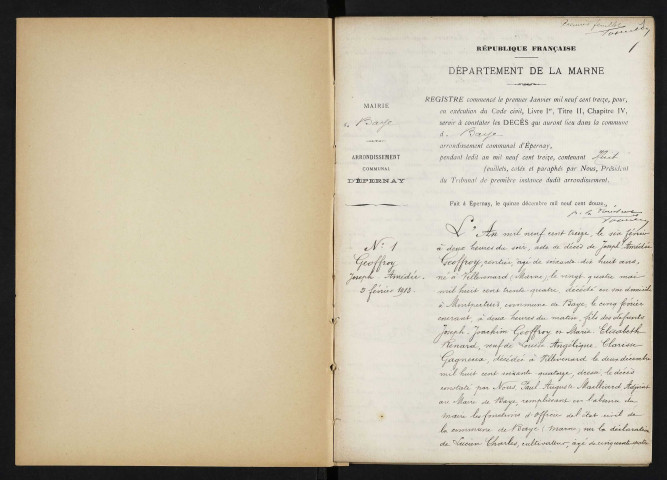 Baye. Décès 1913-1929