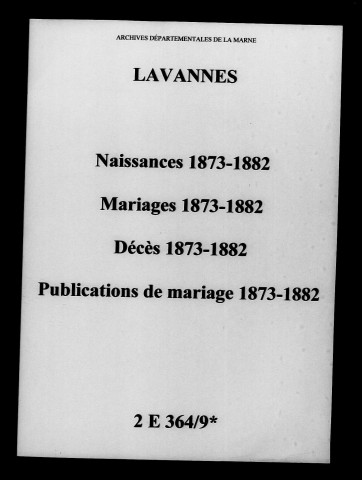 Lavannes. Naissances, mariages, décès, publications de mariage 1873-1882