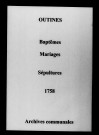 Outines. Baptêmes, mariages, sépultures 1758