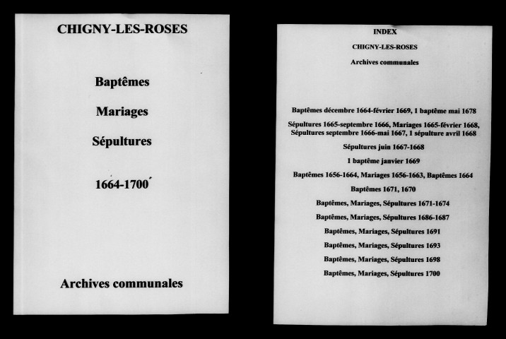 Chigny. Baptêmes, mariages, sépultures 1664-1700