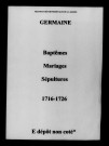 Germaine. Baptêmes, mariages, sépultures 1716-1726