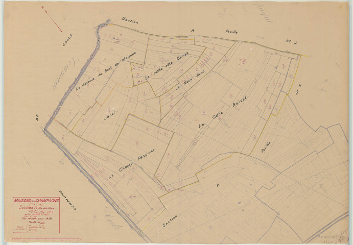 Maisons-en-Champagne (51340). Section A1 échelle 1/2000, plan mis à jour pour 1958, plan non régulier (papier)