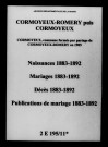 Cormoyeux-Romery. Naissances, mariages, décès, publications de mariage 1883-1892