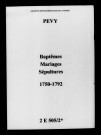 Pévy. Baptêmes, mariages, sépultures 1750-1792