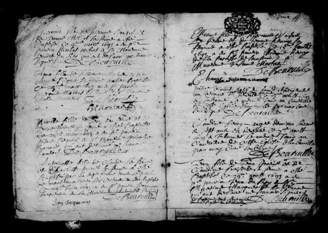 Humbauville. Baptêmes, mariages, sépultures 1693-1702