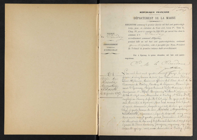 Vindey. Décès 1893-1929