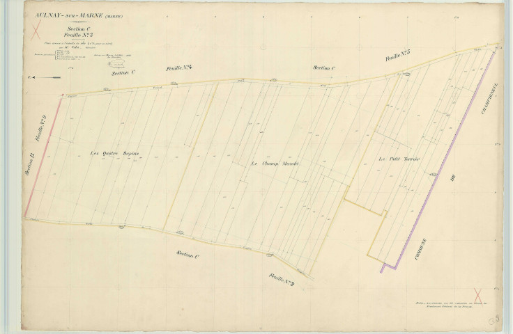 Aulnay-sur-Marne (51023). Section C3 1 échelle 1/1000, plan dressé pour 1912, plan non régulier (papier)