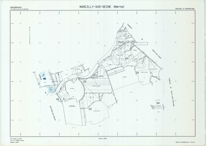 Marcilly-sur-Seine (51343). Tableau d'assemblage échelle 1/5000, plan remembré pour 01/01/2000 (papier)