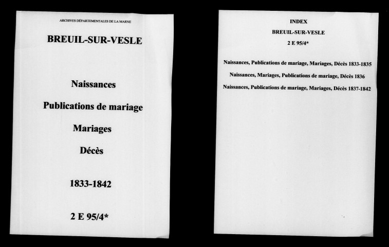 Breuil. Naissances, publications de mariage, mariages, décès 1833-1842