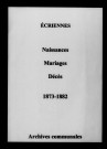 Écriennes. Naissances, mariages, décès 1873-1882