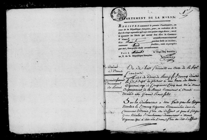 Ormes. Décès an XI-1812