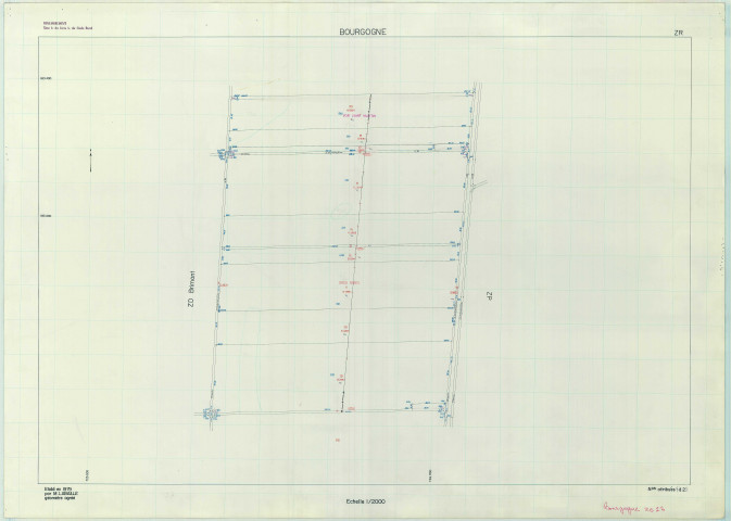 Bourgogne-Fresne (51075). Section ZR 2 échelle 1/2000, plan remembré pour 1982, plan régulier de qualité P5 (papier armé).