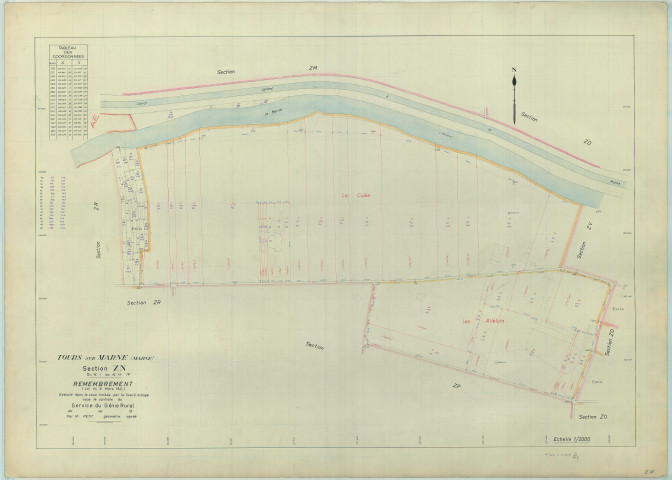 Tours-sur-Marne (51576). Section ZN échelle 1/2000, plan remembré pour 1962, plan régulier (papier armé).