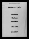 Bussy-Lettrée. Baptêmes, mariages, sépultures 1761-1792