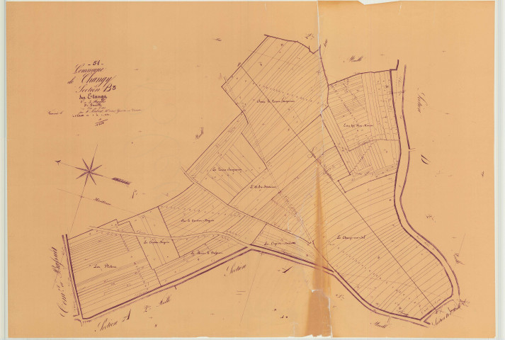Changy (51122). Section B3 1 échelle 1/1250, plan napoléonien sans date (copie du plan napoléonien), plan non régulier (papier)