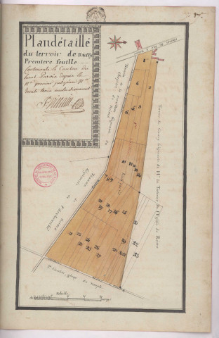 Plan détaillé du terroir de Ruffy : 1ère feuille, canton du haut parvis (s,d, vers 1780), Pierre Villain
