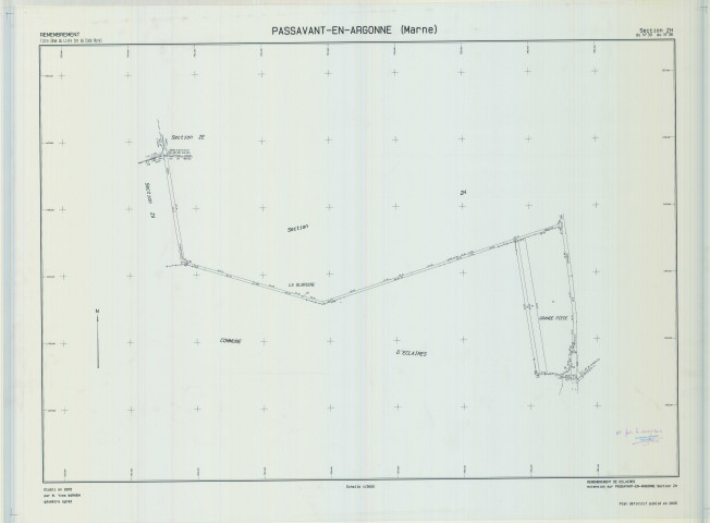 Passavant-en-Argonne (51424). Section ZH échelle 1/2000, plan remembré pour 2005 (remembrement de Éclaires), plan régulier (calque)