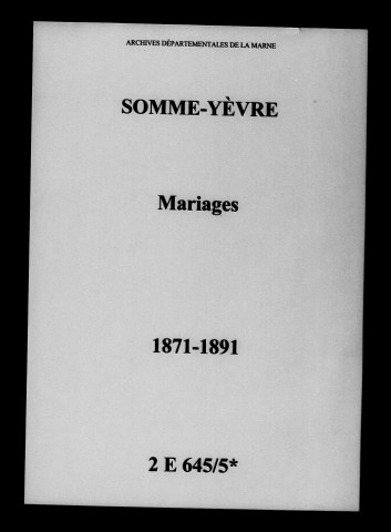 Somme-Yèvre. Mariages 1871-1891