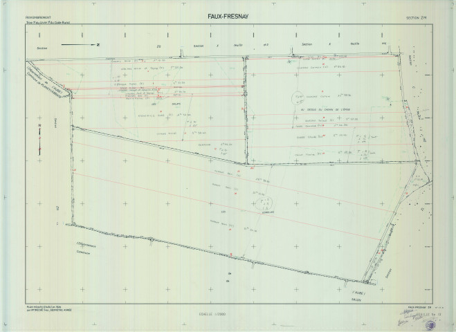 Faux-Fresnay (51243). Section ZM échelle 1/2000, plan remembré pour 01/01/1983, plan régulier de qualité P5 (calque)