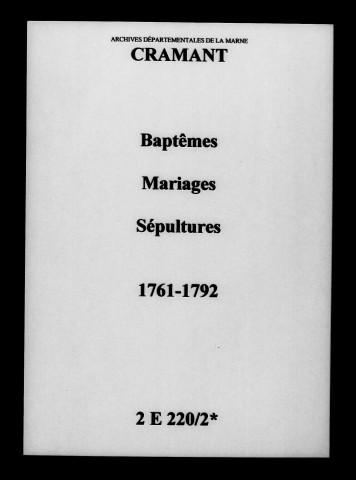Cramant. Baptêmes, mariages, sépultures 1761-1792