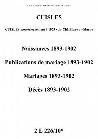 Cuisles. Naissances, publications de mariage, mariages, décès 1893-1902