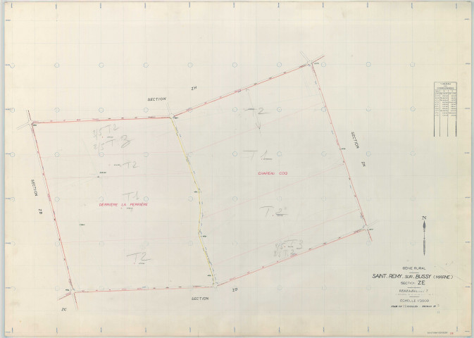 Saint-Remy-sur-Bussy (51515). Section ZE échelle 1/2000, plan remembré pour 1968, plan régulier (papier armé)