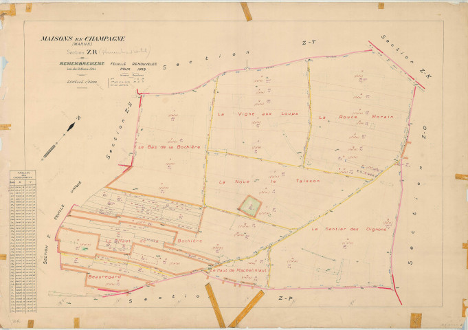 Maisons-en-Champagne (51340). Section ZR échelle 1/2000, plan remembré pour 1959 (Renouvelé pour 1959), plan régulier (papier)