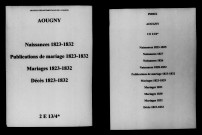 Aougny. Naissances, publications de mariage, mariages, décès 1823-1832