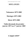 Soulanges. Naissances, mariages, décès et tables décennales des naissances, mariages, décès 1873-1882