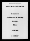 Montigny-sur-Vesle. Naissances, publications de mariage, mariages, décès 1833-1842