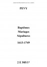 Pévy. Baptêmes, mariages, sépultures 1613-1749